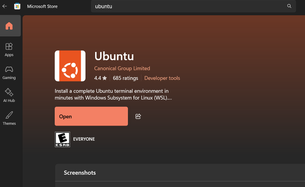 Microsoft store with Ubuntu OS